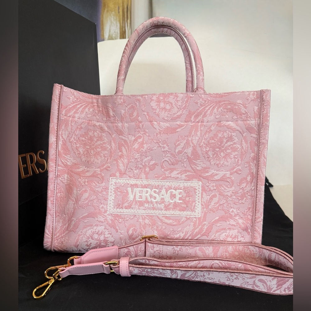 Versace Athena Logo Embroidered Tote Bag